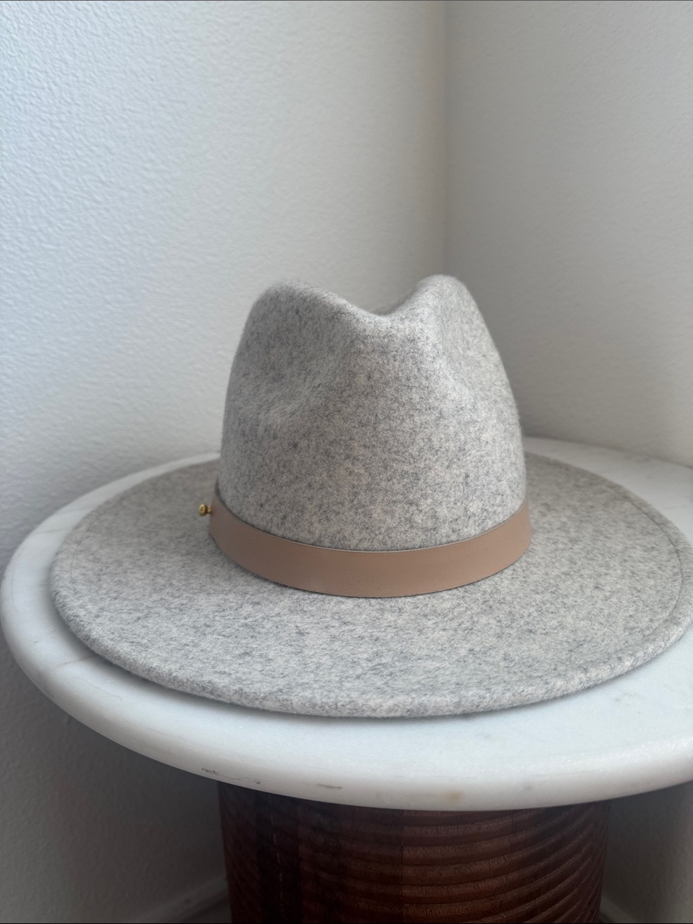 Lack Of Color Gray Wool Felt Fedora with Taupe Band